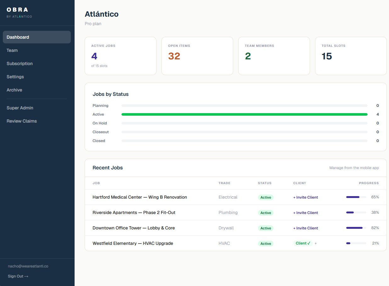 Obra web dashboard